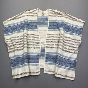 Dylan Womens‎ Medium Blue White Striped Cotton Open Front Kimono Cardigan Wrap